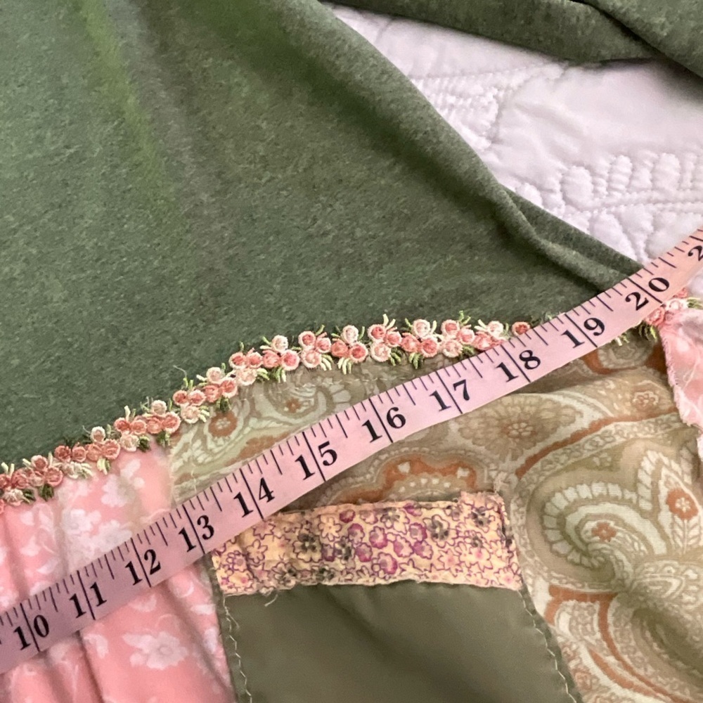 Mixed Media Patchwork Boho Tunic Top or Dress Olive Green Pink Floral Large - Picture 8 of 10